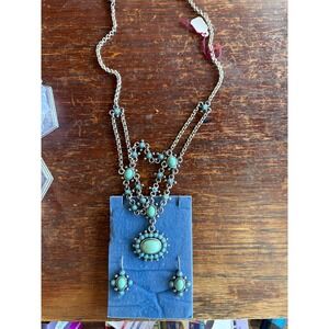 AvonNR Vintage Silver Tone Turquoise Cabochon Necklace and Earrings Jewelry Set